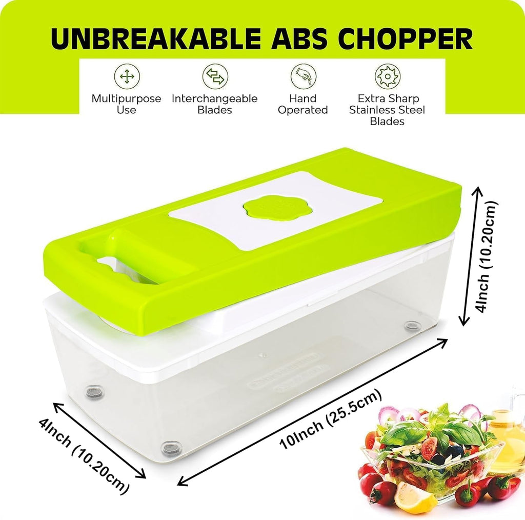 12 in 1 Multipurpose Vegetable & Fruit Chopper – Food Grade Unbreakable Body with Grater, Peeler, Slicer, Dicer, Easy-Clean Push Button – Kitchen Cutter Tool
